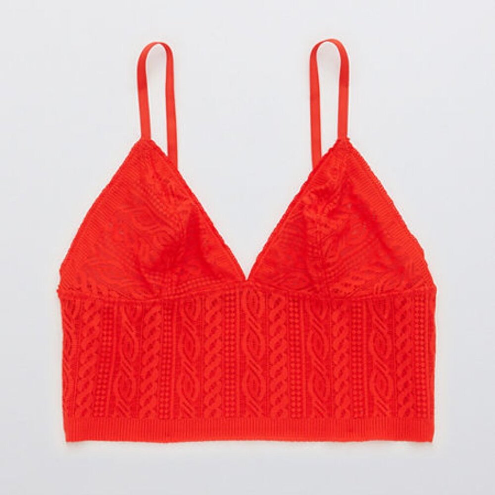 NWT Aerie Cable Lace Longline Bralette Holiday Red Size XS